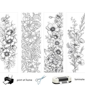 Floral Coloring Bookmarks,colorful Bookmarks, Coloring Bookmark, Kids ...