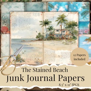Beach Junk Journal Papers | Coastal Vintage Scrapbook Pages | Ocean Journal Papers | Shabby Beach & Sea Digital Printables | Stained Papers