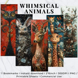 Whimsical Animals Bookmarks, Quirky Bookish Gift, Whimsical Bookworms Bookmarks,Reading Bookmarks, Young Reader Bookmark, Animal Book Lovers