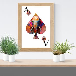 Ace of Spades Printable Wall Art -Playing Card Spades Elephant Print - Vintage Playing Card Art - Trendy Wall Art Playing Cards -Nursery Art