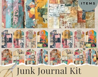 Patchwork Junk Journal Kit, Collage Scrapbook Digital Papers, Rustic Patch Tags, Vintage Junk Journal Papers, Patchy Work Art Papers