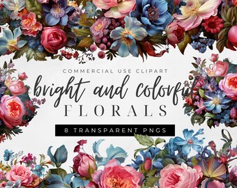 Watercolor Floral Clipart, Floral Bouquet Clipart Set, Bright Floral Clipart, Journal Use Clipart,  Watercolor Flower Clipart.