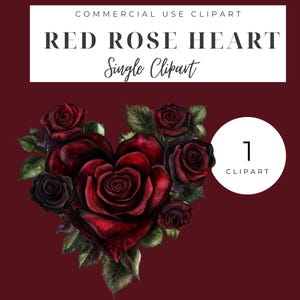 Valentinstag Clipart- Herzförmige Rose Bouquet Clipart - Glühende rote Blütenblätter - Romantische Blumen Kunst-Wasserfarbe gebürstet rote Rose