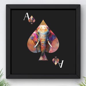 Ace of Spades Print - Trendy Retro Wall Art - Printable Playing Card Decor - Aesthetic Home Wall Art - Elephant Art Printable.