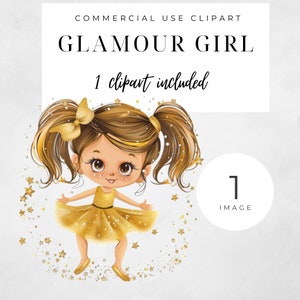 Clipart de menina glamourosa, clipart de menina brilhante, clipart de menina dourada, clipart de menina lindamente vestida, clipart de kit de diário para meninas