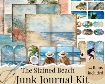 Beach Junk Journal Kit | Coastal Vintage Ephemera Pages | Ocean Scrapbook Paper Pack | Shabby Beach Printable | Stained Beach Journal Kit