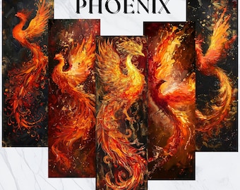 Phoenix Bookmarks, Fiery Phoenix, Majestic Phoenix, Rising from Flames, Rebirth Symbol, Fantasy Bookmarks, Mythical Creature Bookmark