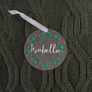 Personalized Name Wreath Ornament, Christmas Ornament, Acrylic Ornament, Personalized Ornament, 4&quot; Ornament