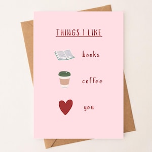 Cartão de Dia dos Namorados com tema de livro, cartão para amante de livros, cartão de dia, Dia dos Namorados com tema de livro, cartão para melhor amiga de livros, cartão de aniversário, cartão para amante de café