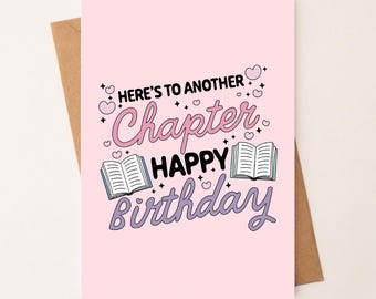 Book Themed Birthday Card, Book Lover Card, Here's to Another Chapter Card, Birthday Greeting Cards, Book Bestie Card