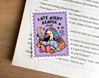 Late Night Reader Club, Goose Sticker,  Book Sticker, Book Themed Die Cut Sticker, Waterproof Laptop & Water Bottle Decal, Book Vinyl