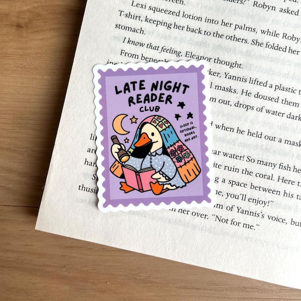 Late Night Reader Club, Goose Sticker,  Book Sticker, Book Themed Die Cut Sticker, Waterproof Laptop & Water Bottle Decal, Book Vinyl