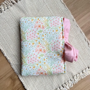 Pink Flower Book Sleeve, Handmade Ribbon-Tied Kindle Sleeve, Padded E-Reader Cover, Bow Kindle Sleeve, Book Lover Gift, Bible Sleeve