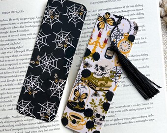 Halloween Bookmark, Booklover, Spooky Bookmark, Skull Bookmark, Cute Halloween Bookmark, Bee Bookmark, Spider Web, Spell Bookmark