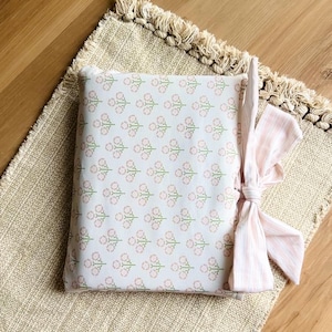Pink Flower Book Sleeve, Handmade Ribbon-Tied Kindle Sleeve, Padded E-Reader Cover, Bow Kindle Sleeve, Book Lover Gift, Bible Sleeve