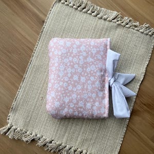 Pink Flower Book Sleeve, Handmade Ribbon-Tied Kindle Sleeve, Padded E-Reader Cover, Bow Kindle Sleeve, Book Lover Gift, Bible Sleeve