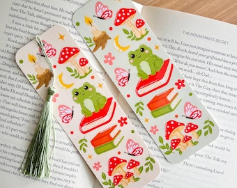 Frog Bookmark, Book Lover Bookmark, Cute Bookmark, Toad Bookmark, Mushroom Bookmark, Stocking Stuffer, Gifts for book lovers