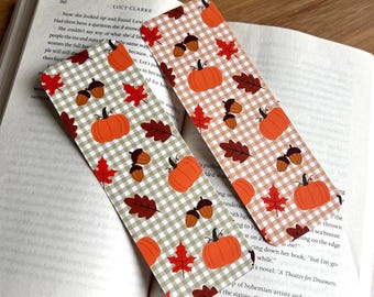 Gingham Bookmark, Booklover, Autumn Bookmark, Cozy Cute Halloween Bookmark, Fall Bookmark, Pumpkin