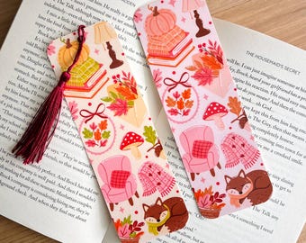 Fall Bookmark, Booklover, Autumn Bookmark, Cozy Cute Halloween Bookmark, Fall Bookmark, Fox Bookmark, Pumpkin Spice