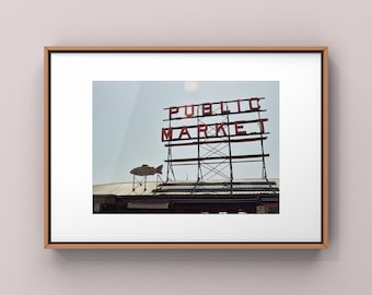 Impresión fotográfica del letrero del Mercado de Pike Place – Arte de viaje a Seattle (Descarga digital)