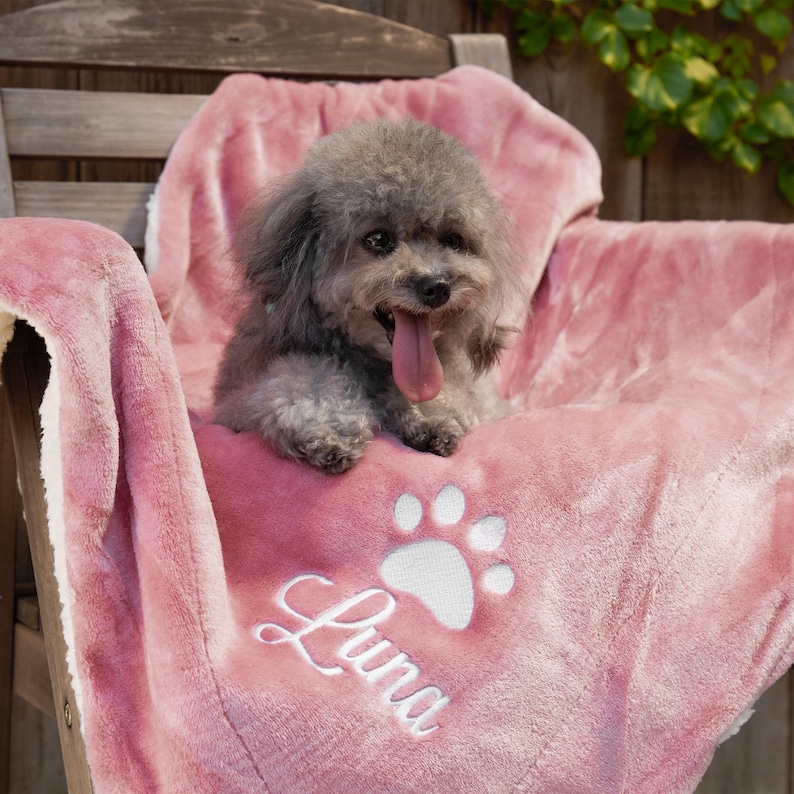 Custom Pet Blanket, Personalized Dog Cat Blanket with Paw Print, Custom Soft Name Blanket for Dog, Puppy Blanket, Coming Home Gift New Puppy image 2