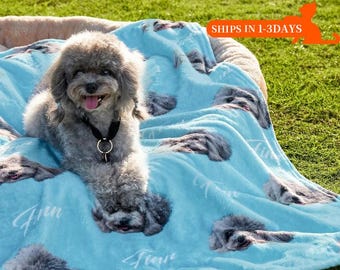 Custom Pet Portrait Blanket, Personalized Puppy Name Flannel Throw