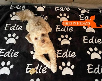 Personalized Dog Blanket, Paw Print, Custom Name Pet Blanket