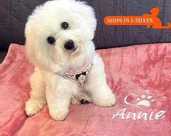 Personalised Dog Blankets, Embroidered Name Dog Blanket,Pet Blanket Pet Print Paw Blanket,Puppy Blanket,Dog Brithday Gift Christmas Gift Pet