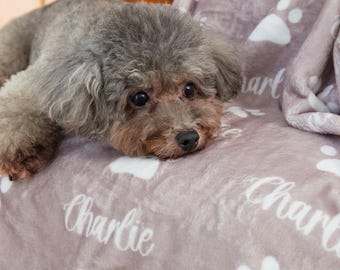 Manta personalizada con nombre para perro, manta con huella de pata de perro personalizada, manta con nombre para cachorro pequeño, regalo divertido para mascotas, regalo para amantes de los perros, regalo personalizado