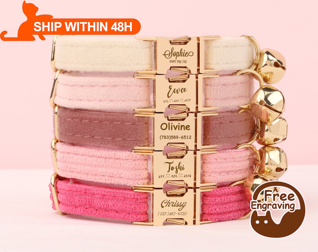 Personalized Velvet Cat Collar, Custom Luxury Cat Collar Bowtie Leash