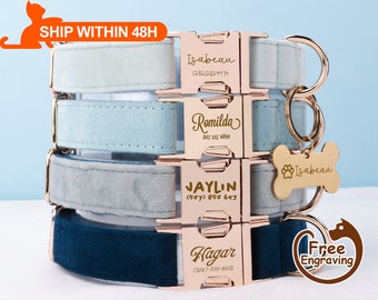 Personalisiertes Welpen-Hundehalsband Leine Schleife Set, personalisiertes Welpen-Halsband mit eingraviertem Namen, Hochzeit Hundehalsband, Cord-Halsband mit Gold-Hardware