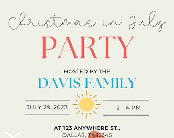 Christmas in July Invitation | Christmas in July | Christmas Party Digital Invitation Template | Christmas in July Party |
