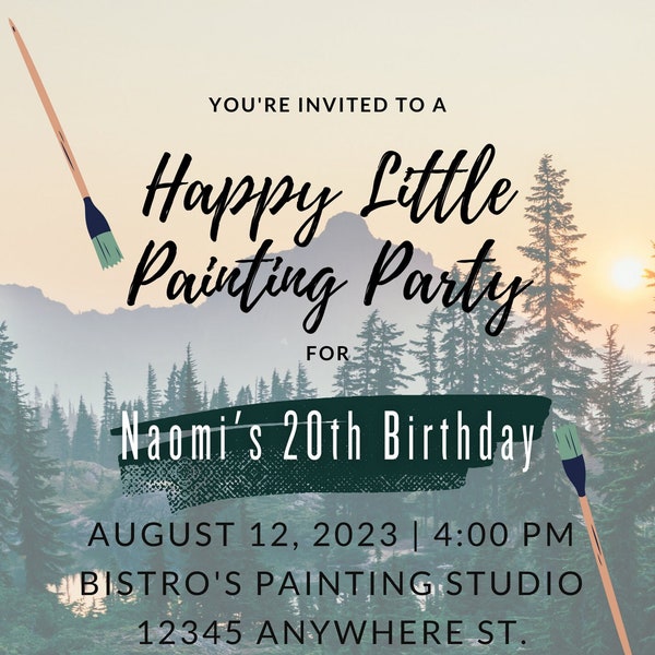 Happy Little Party Invitation | Bob Ross | Bob Ross Invitation | Happy Little Digital Invitation Template | Bob Ross Digital Invitation