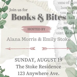 Book Club Invitation | Book Club Invitation | Book Club Digital Invitation Template | Books and Bites Invitation | Book Club Invite | Canva