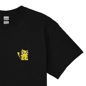 Embroidered Pixel Derpy Pika | Heavy Cotton Unisex T-shirt | Handcrafted Pixel Apparel | Unique Embroidery Gifts