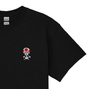 Embroidered Pixel Toad | Heavy Cotton Unisex T-shirt | Handcrafted Pixel Apparel | Unique Embroidery Gifts