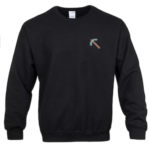 Embroidered Pixel Diamond PickAxe| Unisex Crewneck Sweatshirt| Handcrafted Pixel Apparel | Unique Embroidery Gifts