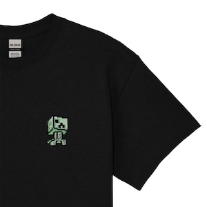Embroidered Pixel Creeper | Heavy Cotton Unisex T-shirt | Handcrafted Pixel Apparel | Unique Embroidery Gifts