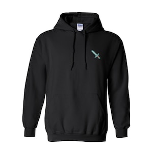Embroidered Pixel Diamond Sword | Unisex Comfy Hoodies| Handcrafted Pixel Apparel | Unique Embroidery Gifts