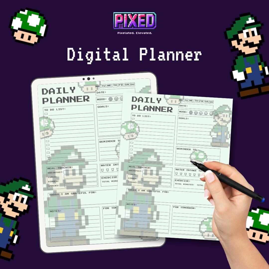Printable Daily Planner PDF | Pixel Luigi | Daily Schedule | Printable ...