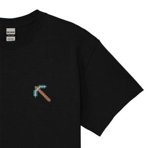 Embroidered Pixel Diamond PickAxe | Heavy Cotton Unisex T-shirt | Handcrafted Pixel Apparel | Unique Embroidery Gifts