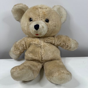 18&quot; 1978 Dakin Cream Beige White Teddy Bear Stuffed Animal Plush Red Felt Tongue