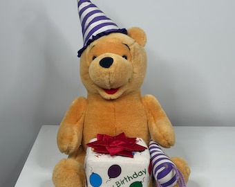Peluche vintage de Disney Winnie the Pooh, regalo de feliz cumpleaños, 13 pulgadas