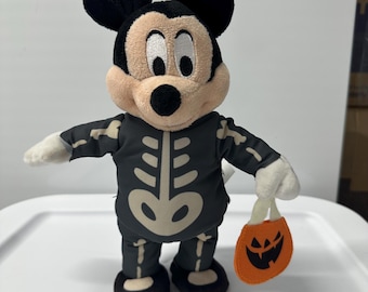 Disney Mickey Mouse Halloween Waddler esqueleto musical de peluche decoración de Halloween probado y funcionando.