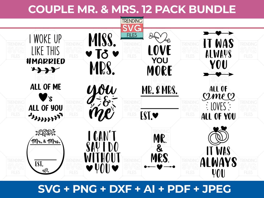 Couple Svg Bundle, Mr and Mrs Svg, Couple Wedding Gift, Engagement Gift