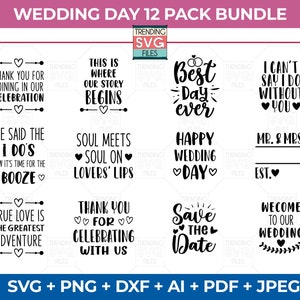 Paquete Svg de boda, bienvenido a archivos Svg de signo de boda para Cricut, archivos de corte de uso comercial, silueta, matrimonio Svg, gracias Svg, Png, AI