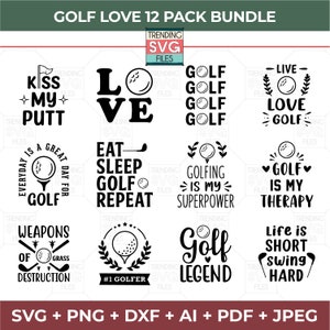 Bundle Svg de golf, Svg de chemise de fan de golf, Svg de joueur de golf, Svg de sport, fichier de coupe Cricut de balle de golf à usage commercial, art de la silhouette, téléchargement numérique