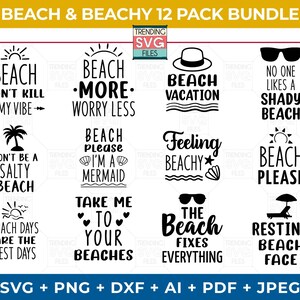 Beach Svg Bundle, Vacation Png, Summer Svg File For Cricut, Commercial Use Beach Quote Clipart, Beach Vibes Silhouette Dxf, Digital Download