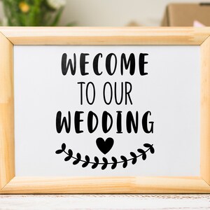 Bienvenido a archivos Svg de signo de boda para Cricut, archivo de corte de matrimonio, paquete de Svg de pareja de uso comercial, silueta Dxf, gracias imágenes prediseñadas digitales