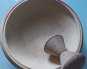 African handmade clay earthenware bowl/ Apotoyewa/Asanka/wooden grinder